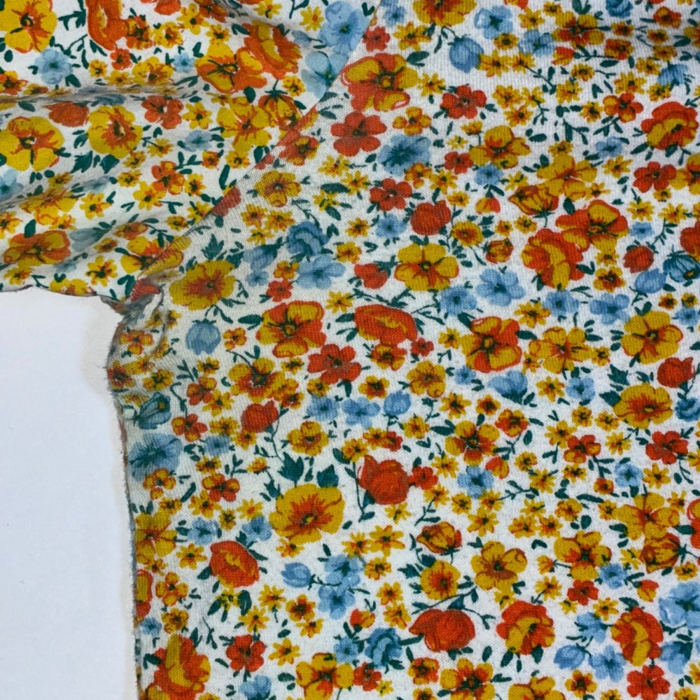 Zara Womens Large Floral Ditsy Print Puff Sleeve Tee Shirt Multicolor Cotton Mix - Picture 5 of 8